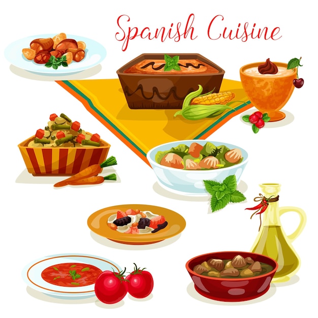 Spaanse keuken smakelijk diner menu cartoon icoon