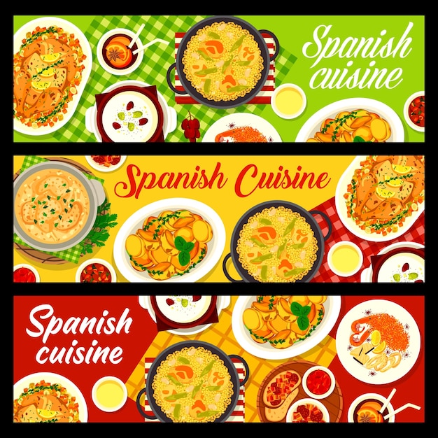 Spaanse keuken Spanje voedsel vector banners set