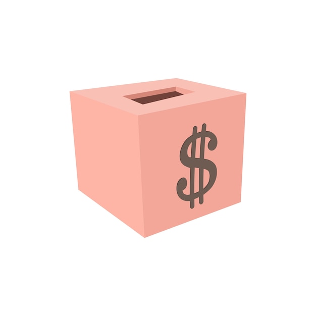 Spaarpot donatie cartoon icoon Roze doos met dollarteken