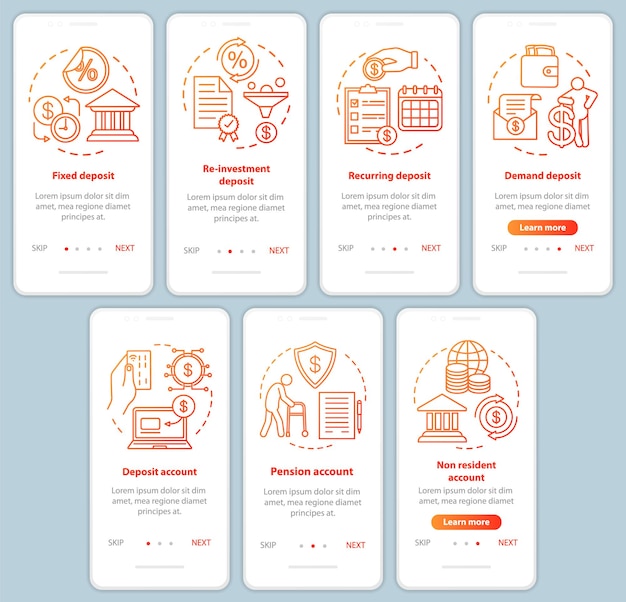 Spaarstortingsinvestering onboarding mobiele app-paginascherm vectorsjabloon
