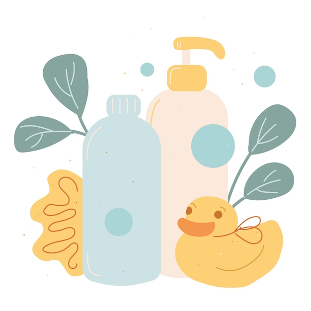 Vector spabad relax ecologisch schoonheidsproduct washandje eend shampoo en douchegel natuurlijke biologische verzorging