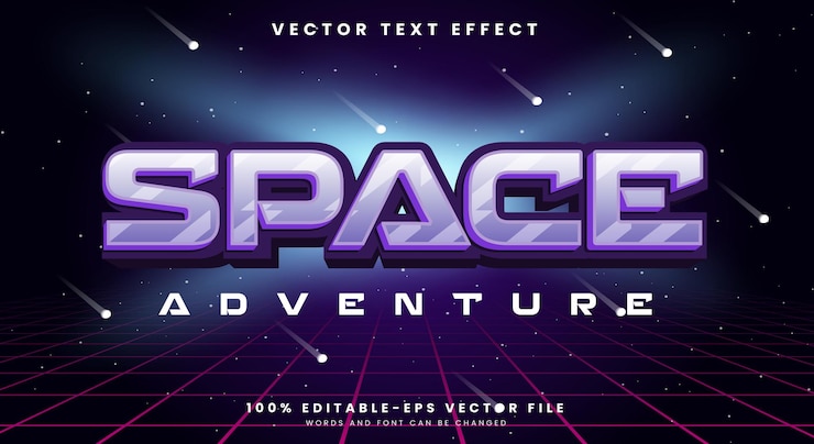 Vector space adventure editable text effect template with shining stardust