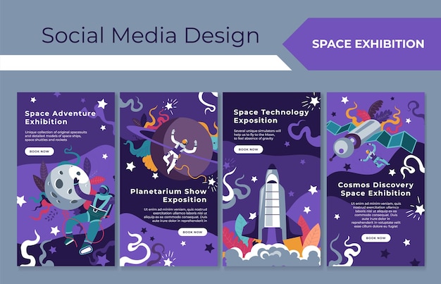 Vector space adventure exhibition social media design