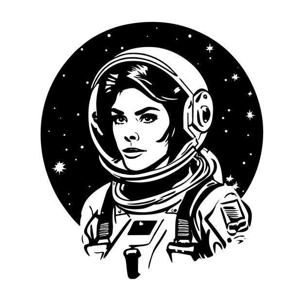 Vector space adventure girl astronaut hand drawn flat stylish cartoon sticker icon concept isolated