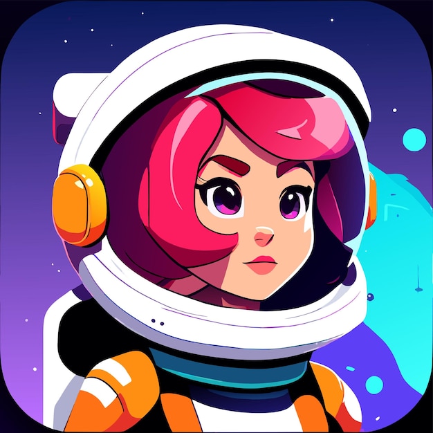 Space adventure girl astronaut hand drawn flat stylish cartoon sticker icon concept isolated