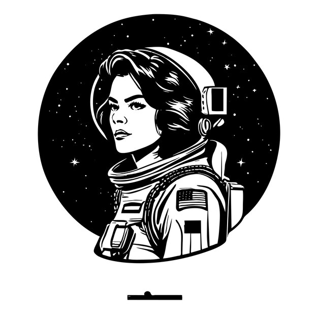 Vettore avventura spaziale ragazza astronauta disegnato a mano piatto elegante adesivo cartone animato concetto di icona isolato