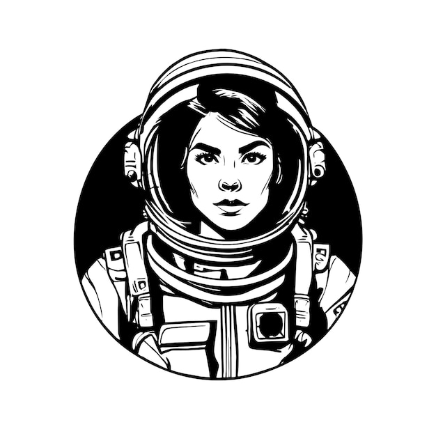 Vector space adventure girl astronaut hand drawn flat stylish cartoon sticker icon concept isolated