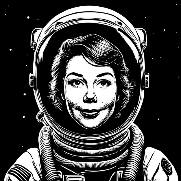 Vector space adventure girl astronaut hand drawn flat stylish cartoon sticker icon concept isolated