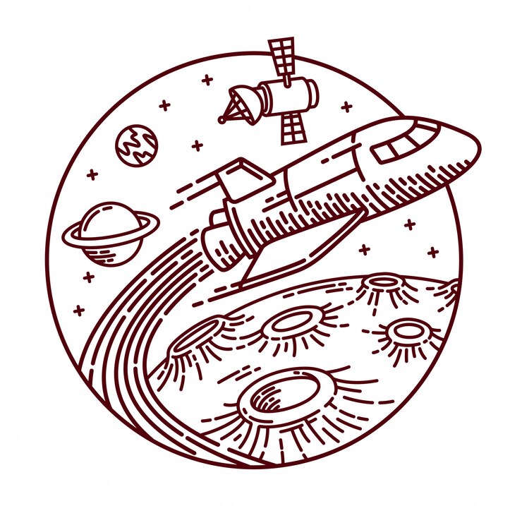 Vector space adventure line illustration