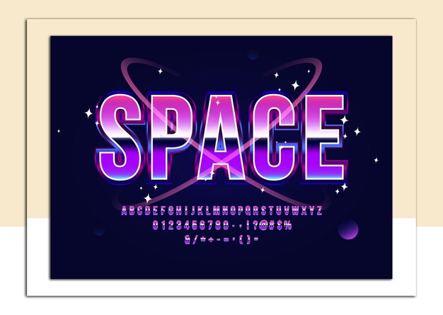 Space alphabet retro futurism scifi font with planets and stars vector