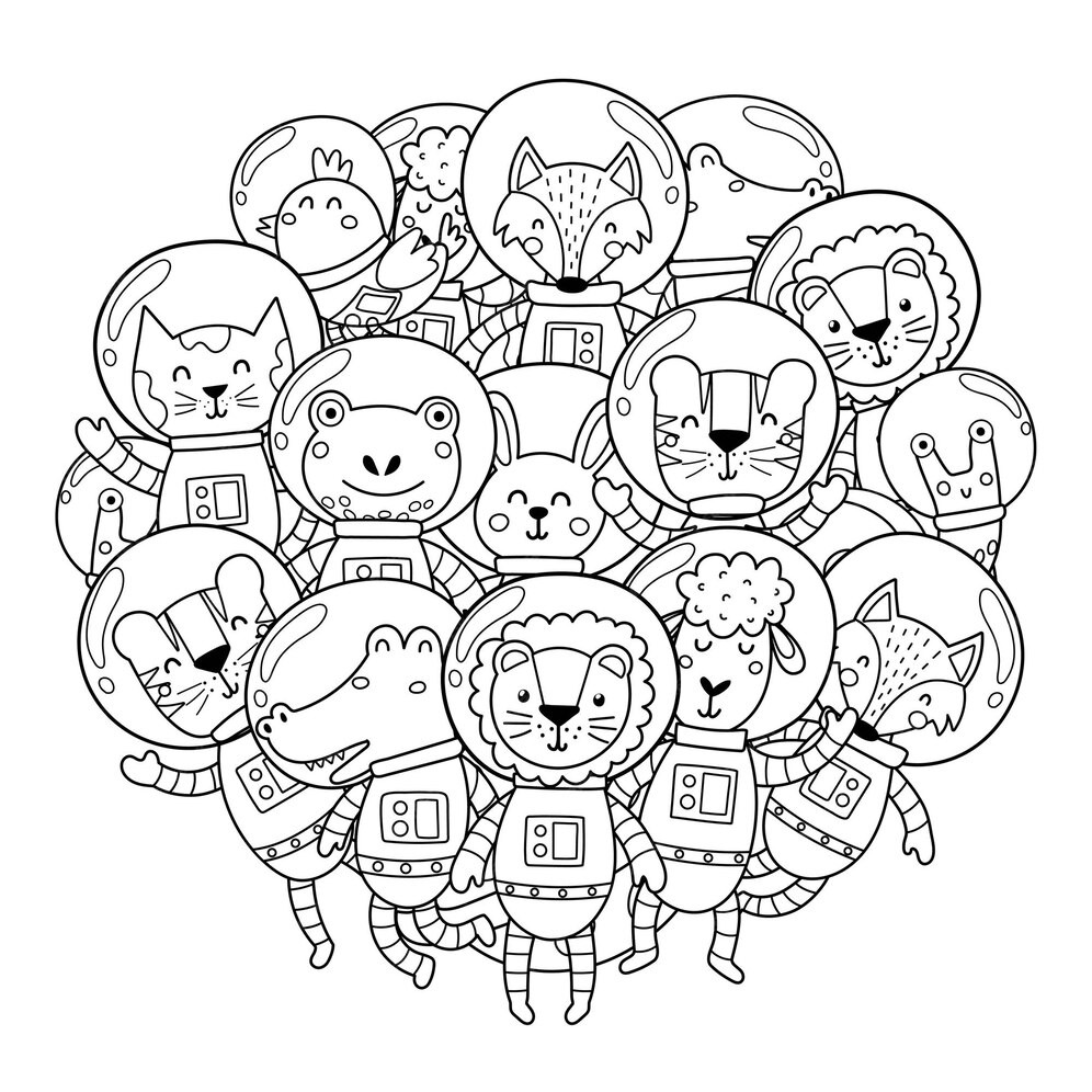 Premium Vector | Space animals circle shape pattern for coloring book
