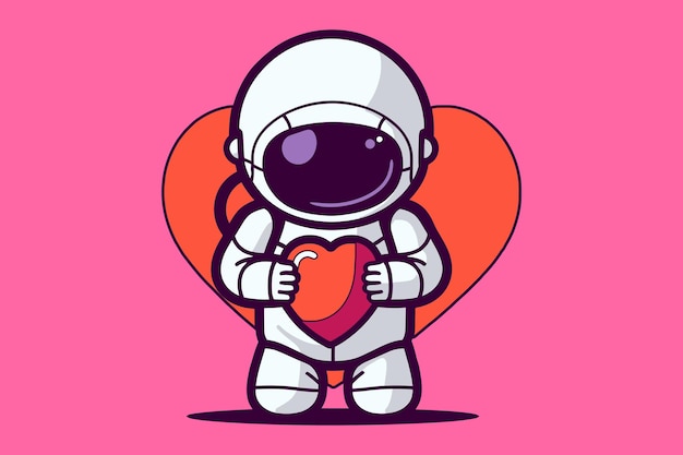 Space astronaut cartoon alieno con un cuore palloncino mascotte logo vector sublimation design