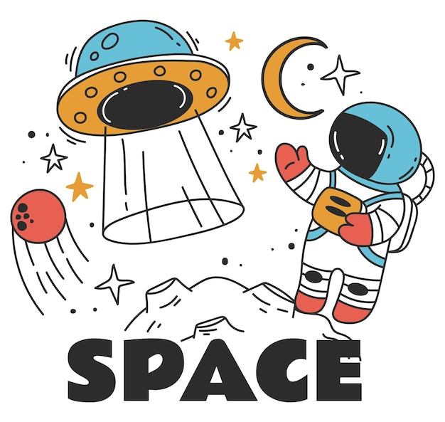 Space astronaut character galaxy planet logo t shirt print cosmos concept graphic design