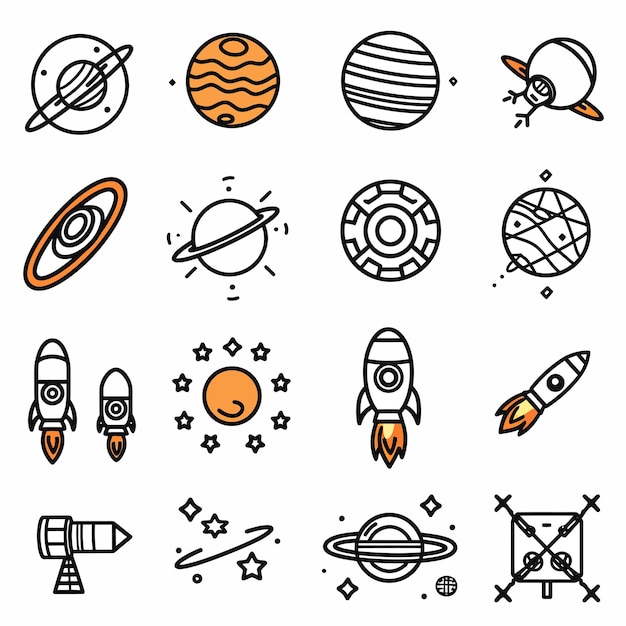 Space_astronomy_icon_set_outline_style_Vector