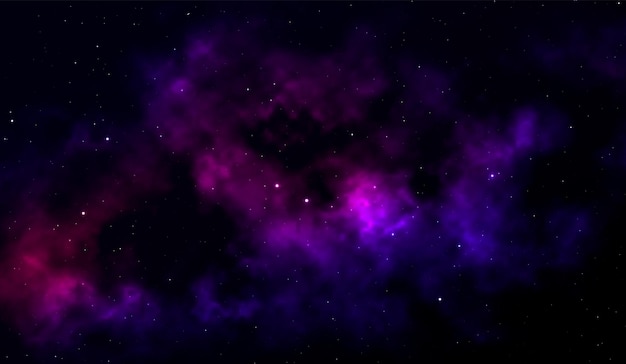 Vettore sfondo dello spazio fantastica vista esterna con stelle luminose realistiche e grappolo di nuvole di gas. universo con nebulose, galassie e ammassi stellari. infiniti spazi aperti cosmici. illustrazione vettoriale