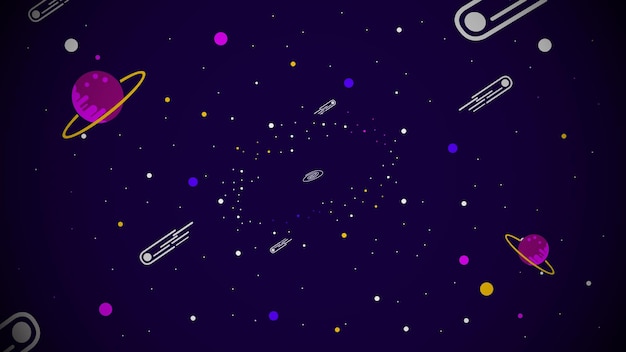 Vector space background with meteor star expanding universe and planet