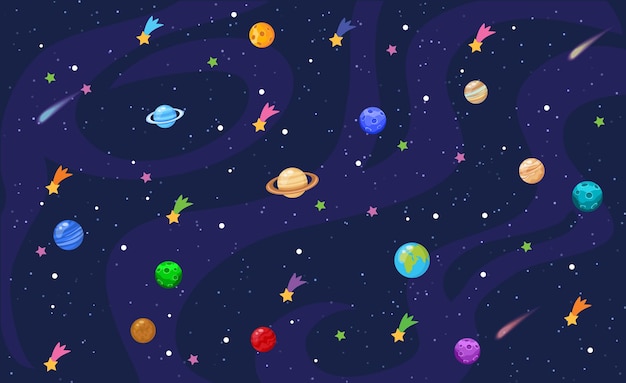 Vector space background with stars and planets
