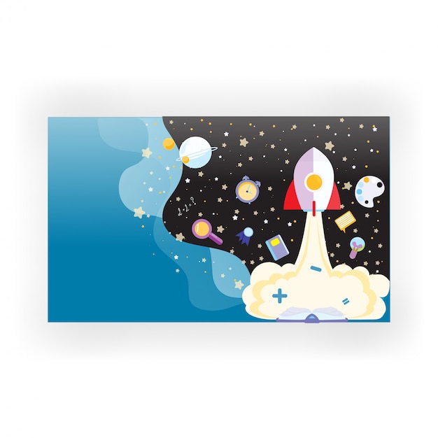 Vector space background with stars and school subjects