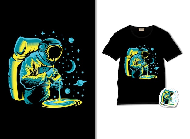 Space barista illustration with t shirt design