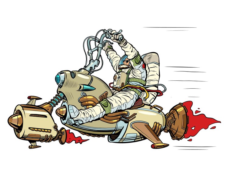 Vector space biker an astronaut is flying on a jetpowered flying analogue of a motorcycle science fiction