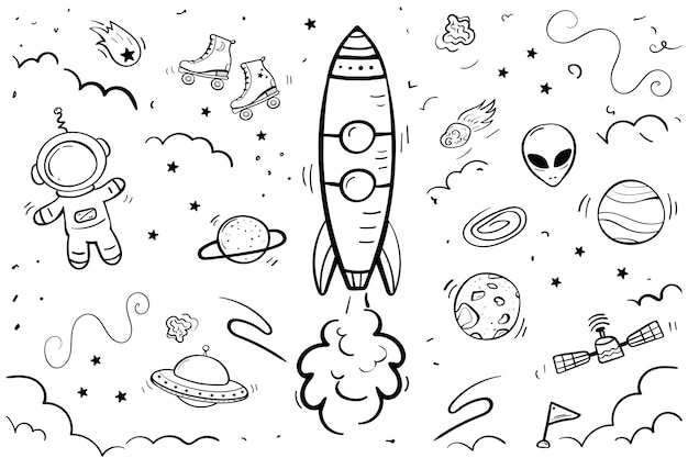 Space bundle with astronaut alien and rocket