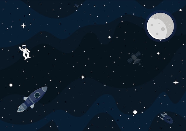 Vector space cartoon background cute design for landing