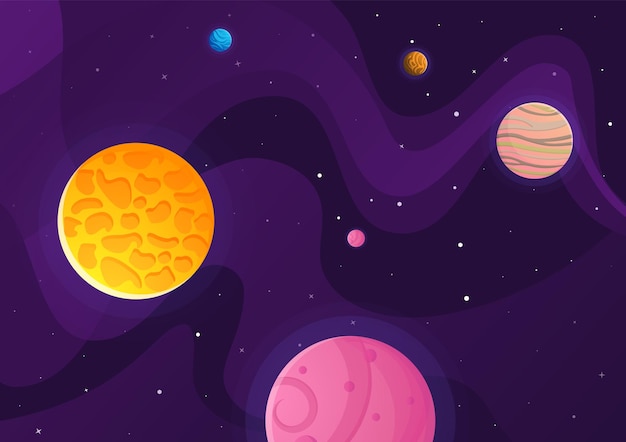 Vector space cartoon background cute design for landing