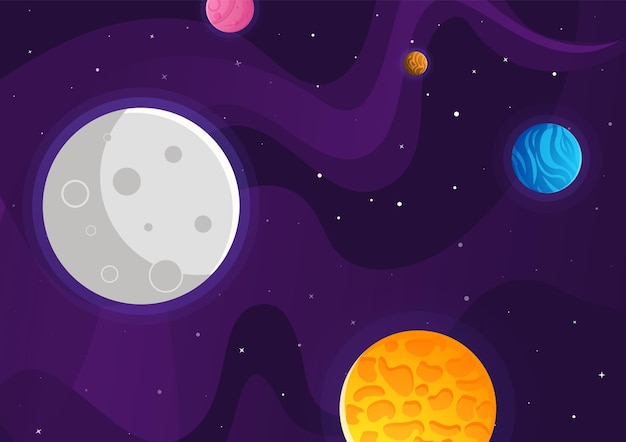 Vector space cartoon background cute design for landing