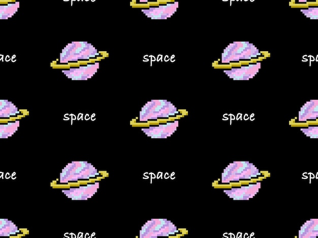 space cartoon character seamless pattern on black backgroundPixel style