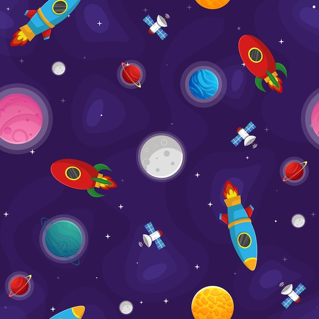 Space cartoon seamless pattern Cute design for