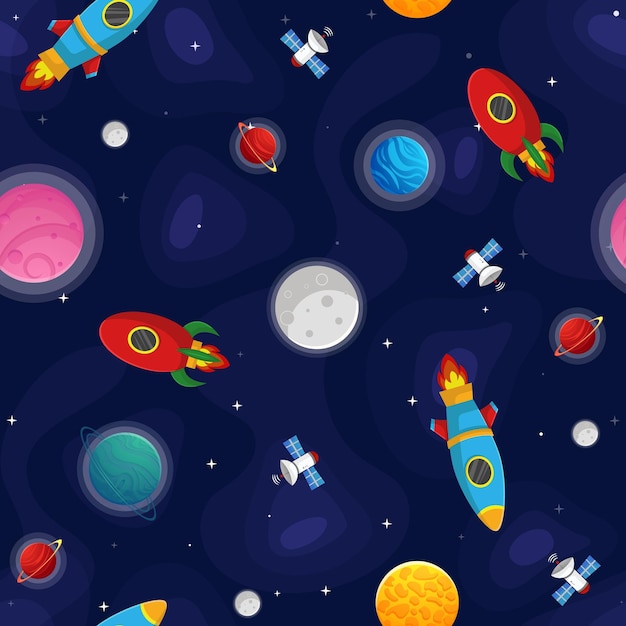 Vector space cartoon seamless pattern cute design for