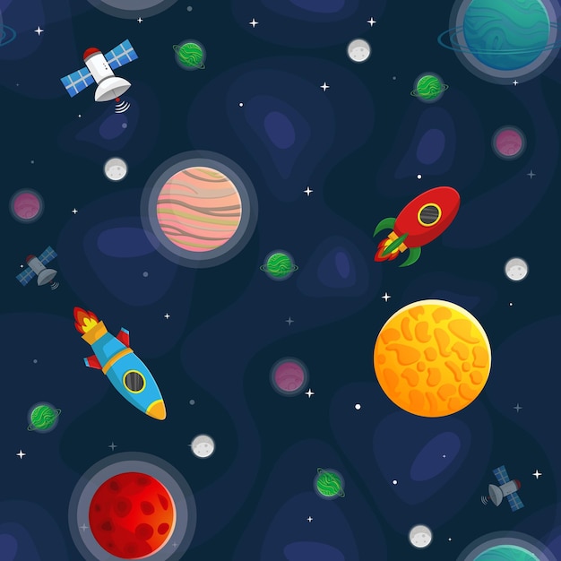 Vector space cartoon seamless pattern cute design for