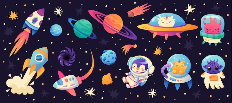 Vector エイリアンの宇宙船 宇宙の背景にある惑星 銀河
