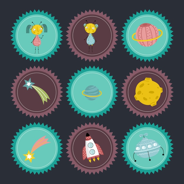 Space cartoon vector badges-collectie