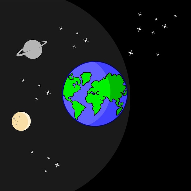 Vettore illustrazione vettoriale del fumetto spaziale con diversi pianeti