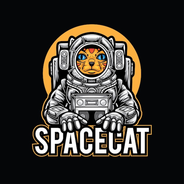 Vector space cat astronaut vector illustration