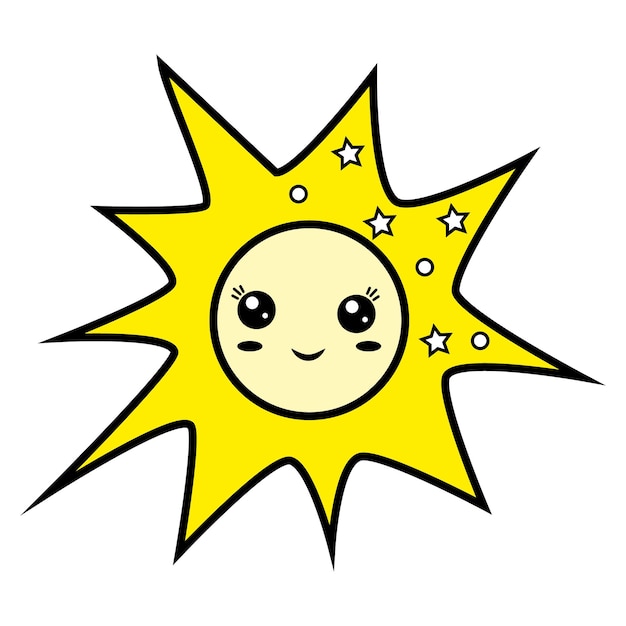 Carattere spaziale illustrazione vettoriale sun kawaii su sfondo bianco in stile cartone animato