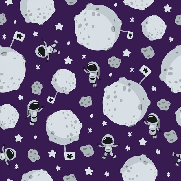 Space children's seamless pattern with planets