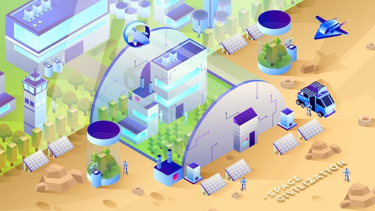 Vector space civilization - isometric illustration