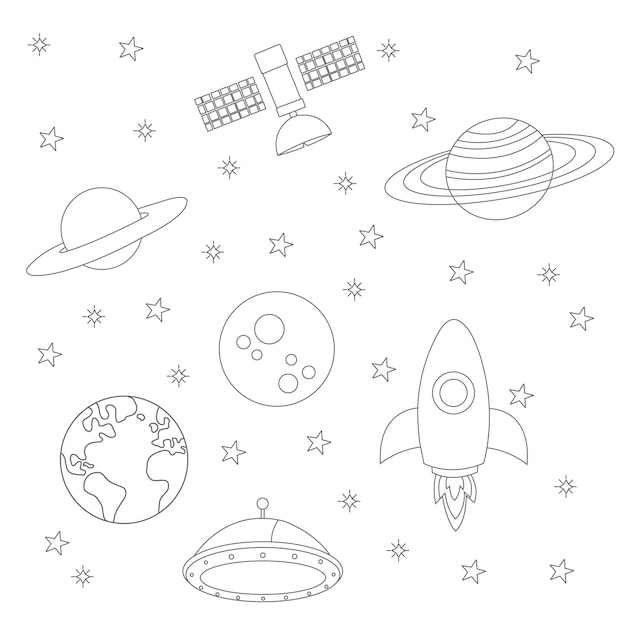 Vector space coloring page for kids