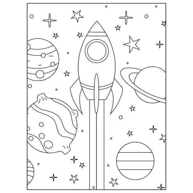 Space Coloring Pages For Kids premium Vector