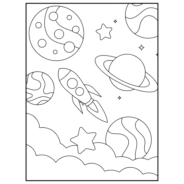 Vettore disegni da colorare spaziali per bambini vettore premium