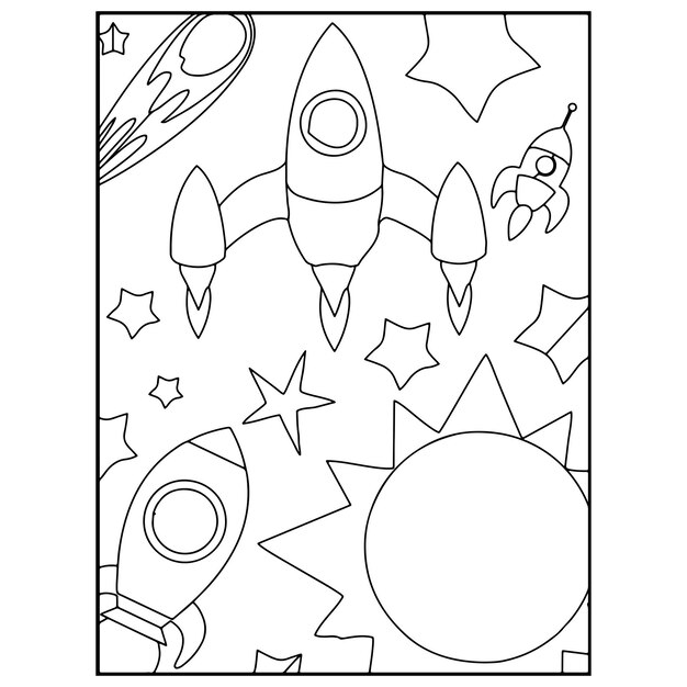 Space Coloring Pages For Kids Premium Vector