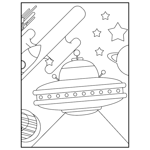 Space coloring pages for kids premium vector