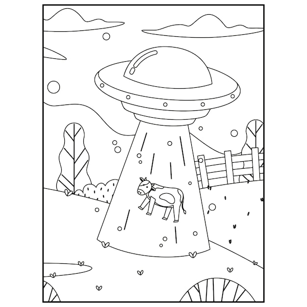 Space coloring pages for kids premium vector