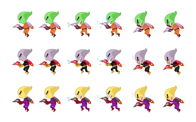 Vector space creature with jet pack and gun game sprites