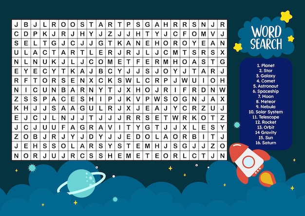 Vector space crossword cute flat design vector printable for kids