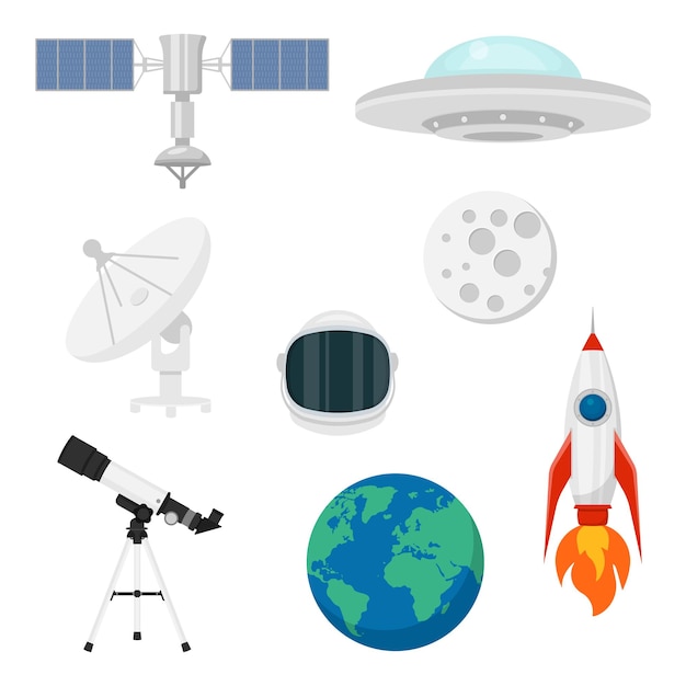 Вектор Космические декоративные объекты на белом фоне векторная иллюстрация