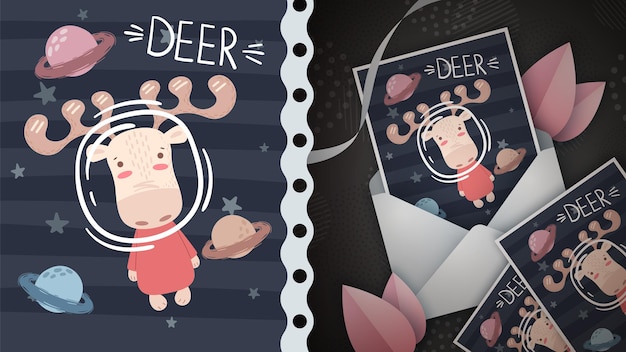 Space Deer - kinderachtig stripfiguur dier