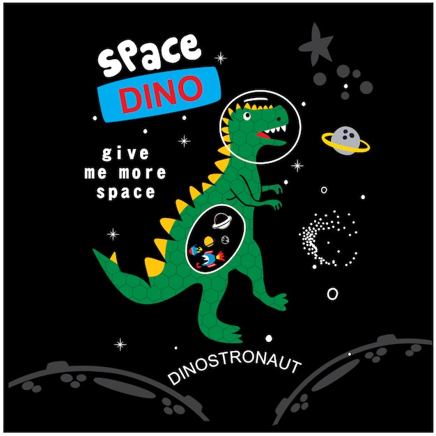 Space dino cartoon vector